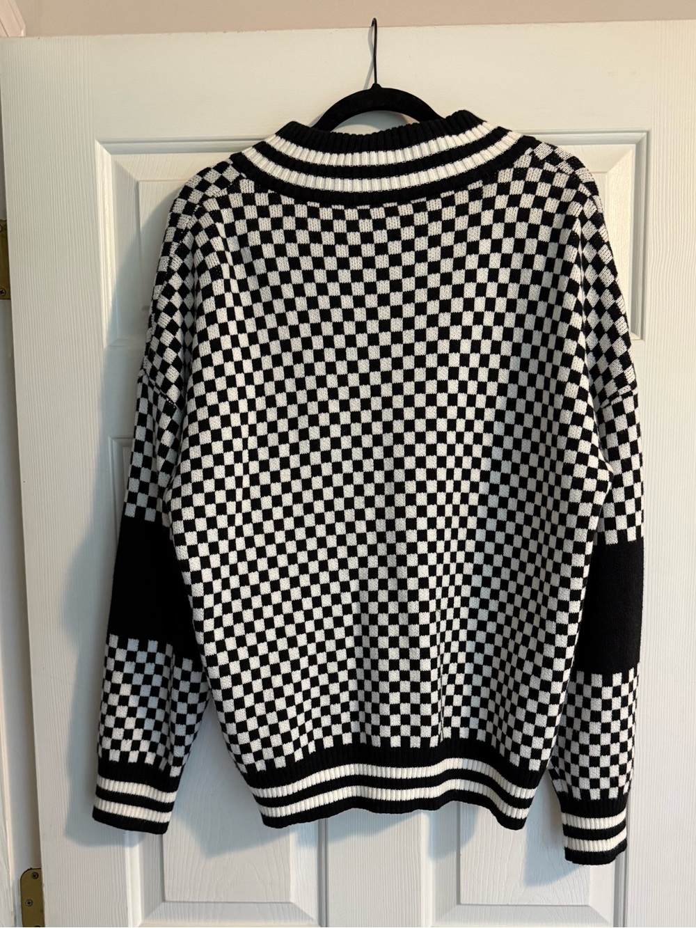 Black & White Checker Knit Cardigan Sweater - Picture 2 of 3